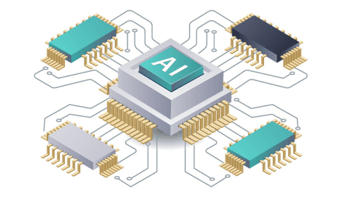 AI processor chip on a circuit board